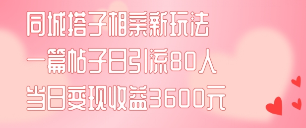 同城搭子相亲新玩法一篇帖子引流80人当日变现3600元(项目教程+实操教程)【揭秘】-网创星球