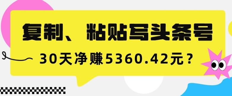 复制、粘贴写头条号，10分钟1篇，30天净赚5360.42元？-网创星球