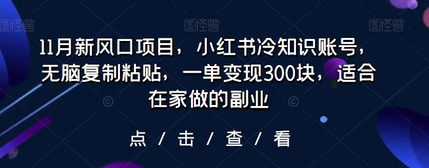11月新风口项目，小红书冷知识账号，无脑复制粘贴，一单变现300块，适合在家做的副业-网创星球