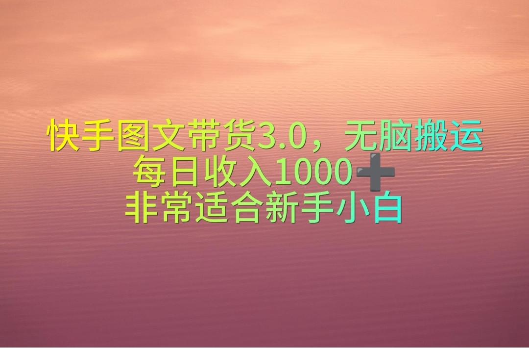 快手图文带货3.0，无脑搬运，每日收入1000＋，非常适合新手小白-网创星球
