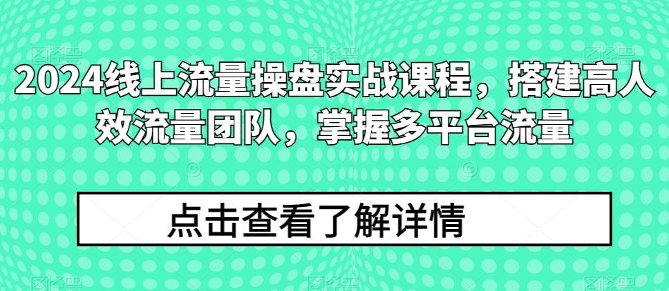 2024线上流量操盘实战课程，搭建高人效流量团队，掌握多平台流量-网创星球