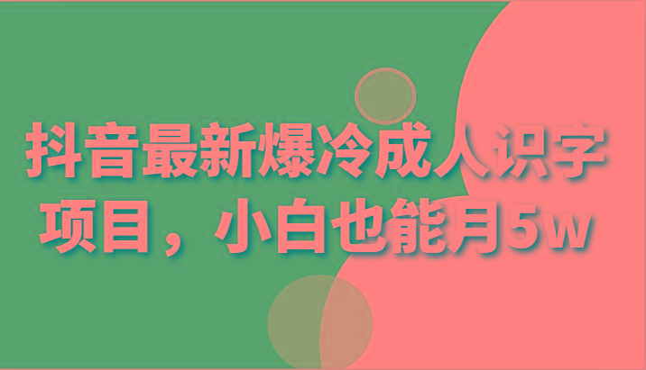 抖音最新爆冷成人识字项目，小白也能月5w-网创星球