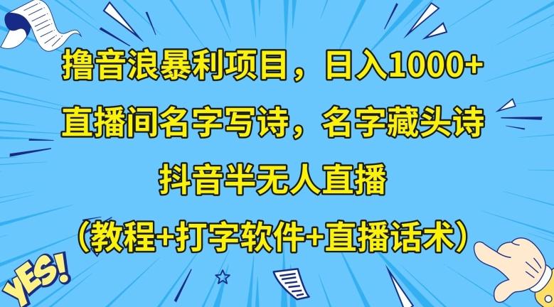 撸音浪暴利项目，日入1000+，直播间名字写诗，名字藏头诗，抖音半无人直播（教程+打字软件+直播话术）【揭秘】-网创星球