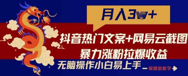 抖音热门文案+网易云截图暴力涨粉拉爆收益玩法，小白无脑操作，简单易上手【揭秘】-网创星球