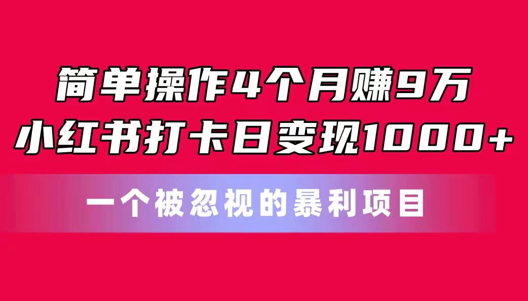 简单操作4个月赚9万！小红书打卡日变现1000+！一个被忽视的暴力项目-网创星球