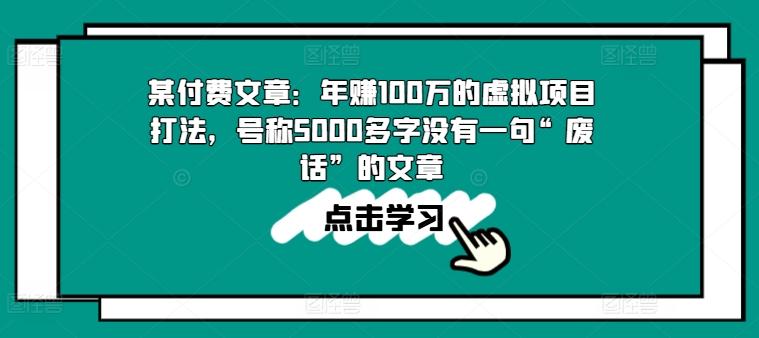 某付费文章：年赚100w的虚拟项目打法，号称5000多字没有一句“废话”的文章-网创星球