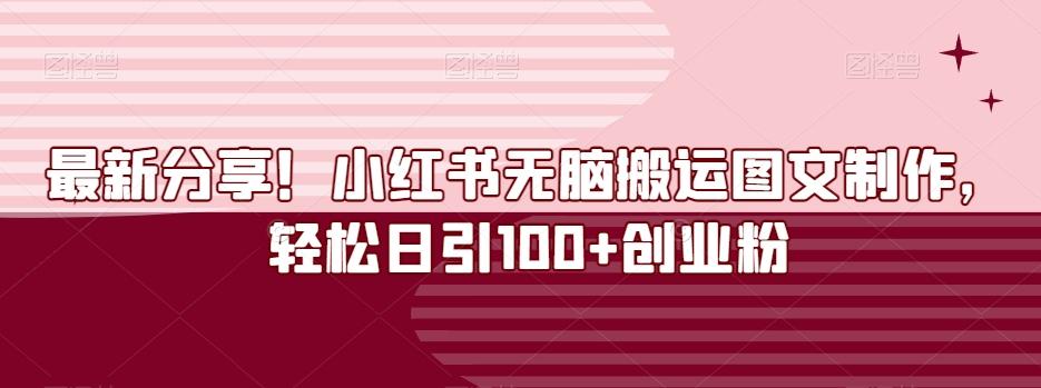 最新分享！小红书无脑搬运图文制作，轻松日引100+创业粉-网创星球