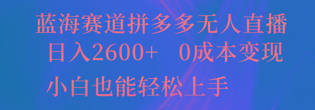 蓝海赛道拼多多无人直播，日入2600+，0成本变现，小白也能轻松上手-网创星球