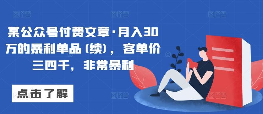 某公众号付费文章·月入30万的暴利单品(续)，客单价三四千，非常暴利-网创星球