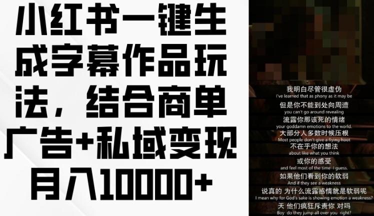 小红书一键生成字幕作品玩法，结合商单广告+私域变现月入1w+【揭秘】-网创星球
