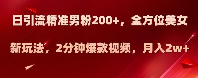 日引流精准男粉200+，全方位美女新玩法，2分钟爆款视频，月入2w+【揭秘】-网创星球