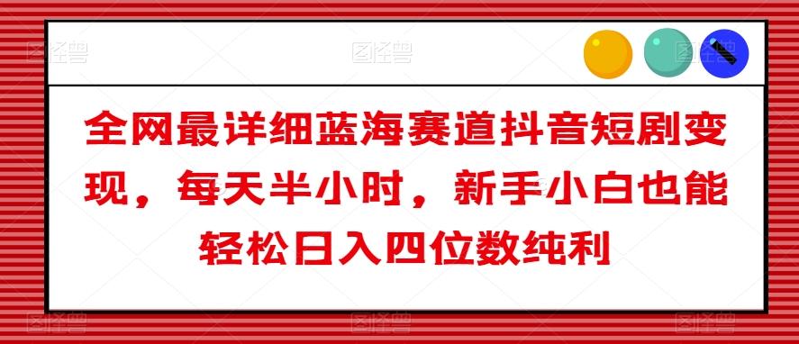 全网最详细蓝海赛道抖音短剧变现，每天半小时，新手小白也能轻松日入四位数纯利【揭秘】-网创星球