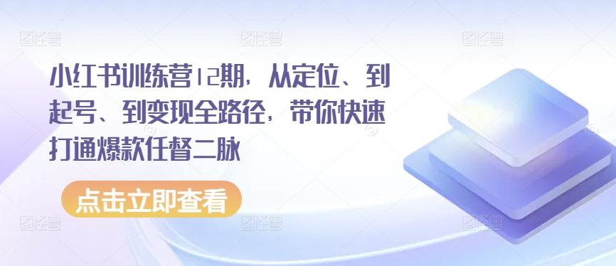 小红书训练营12期，从定位、到起号、到变现全路径，带你快速打通爆款任督二脉-网创星球