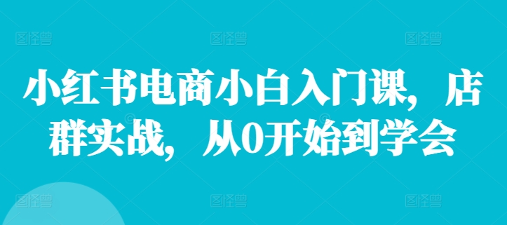 小红书电商小白入门课，店群实战，从0开始到学会-网创星球