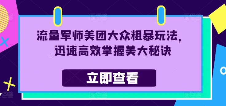 流量军师美团大众粗暴玩法，迅速高效掌握美大秘诀-网创星球