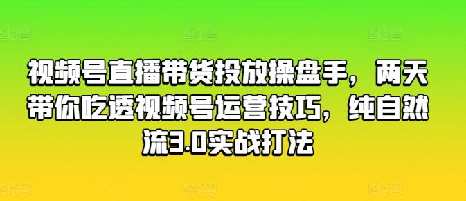 视频号直播带货投放操盘手，两天带你吃透视频号运营技巧，纯自然流3.0实战打法-网创星球