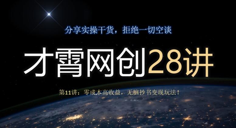 才霄网创28讲第11讲：零成本高收益，无脑抄书变现玩法！-网创星球