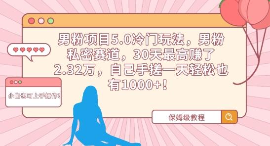 男粉项目5.0冷门玩法，男粉私密赛道，30天最高赚了2.32万，自己手搓一天轻松也有1000+【揭秘】-网创星球
