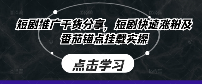 短剧推广干货分享，短剧快速涨粉及番茄锚点挂载实操-网创星球