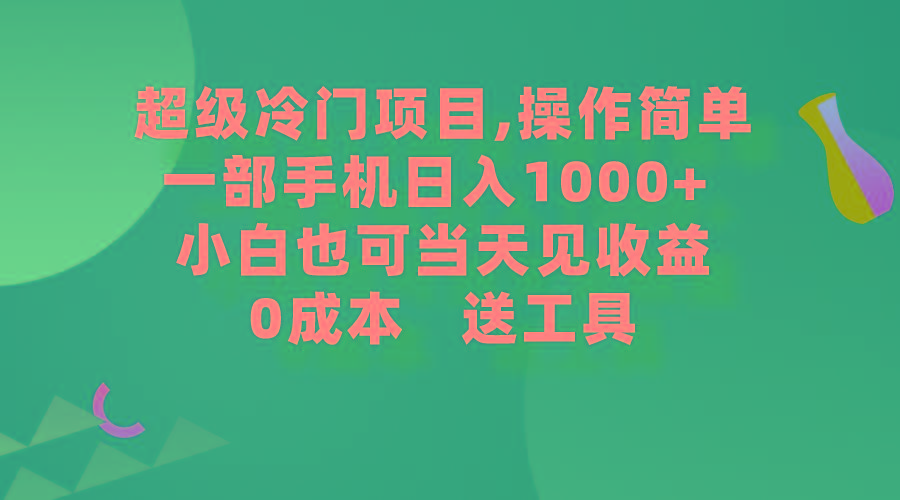 (9291期)超级冷门项目,操作简单，一部手机轻松日入1000+，小白也可当天看见收益-网创星球