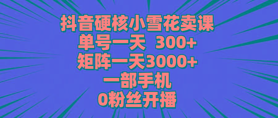 (9551期)抖音硬核小雪花卖课，单号一天300+，矩阵一天3000+，一部手机0粉丝开播-网创星球