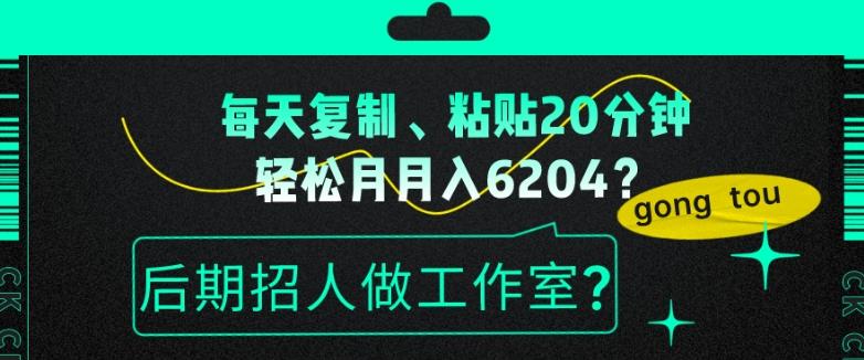 每天复制、粘贴20分钟，轻松月入6204？后期招人做工作室？-网创星球